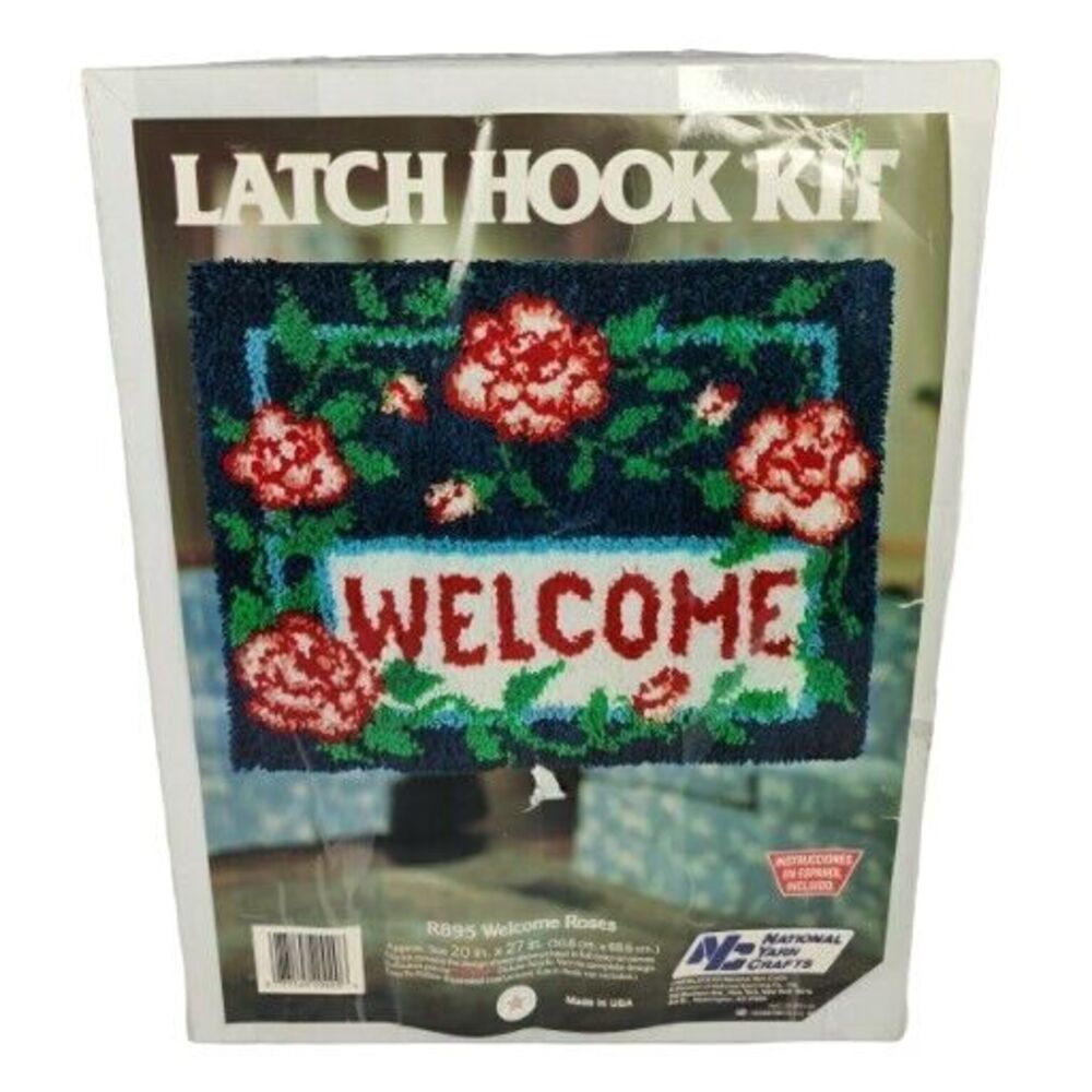 Vintage R895 Welcome‎ Roses Latch Hook Rug Kit National Yarn Crafts 20"×27"